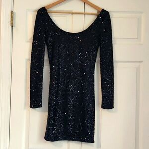La Cite' SEQUIN black stretch, Low back mini dress XS